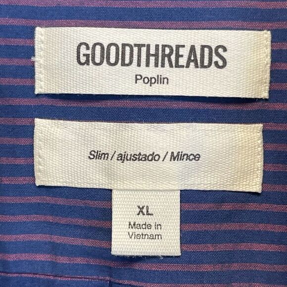 NWT GOODTHREADS Button Down Shirt Men’s XL Blue Red Stripe Poplin Slim Fit Work - Picture 3 of 14